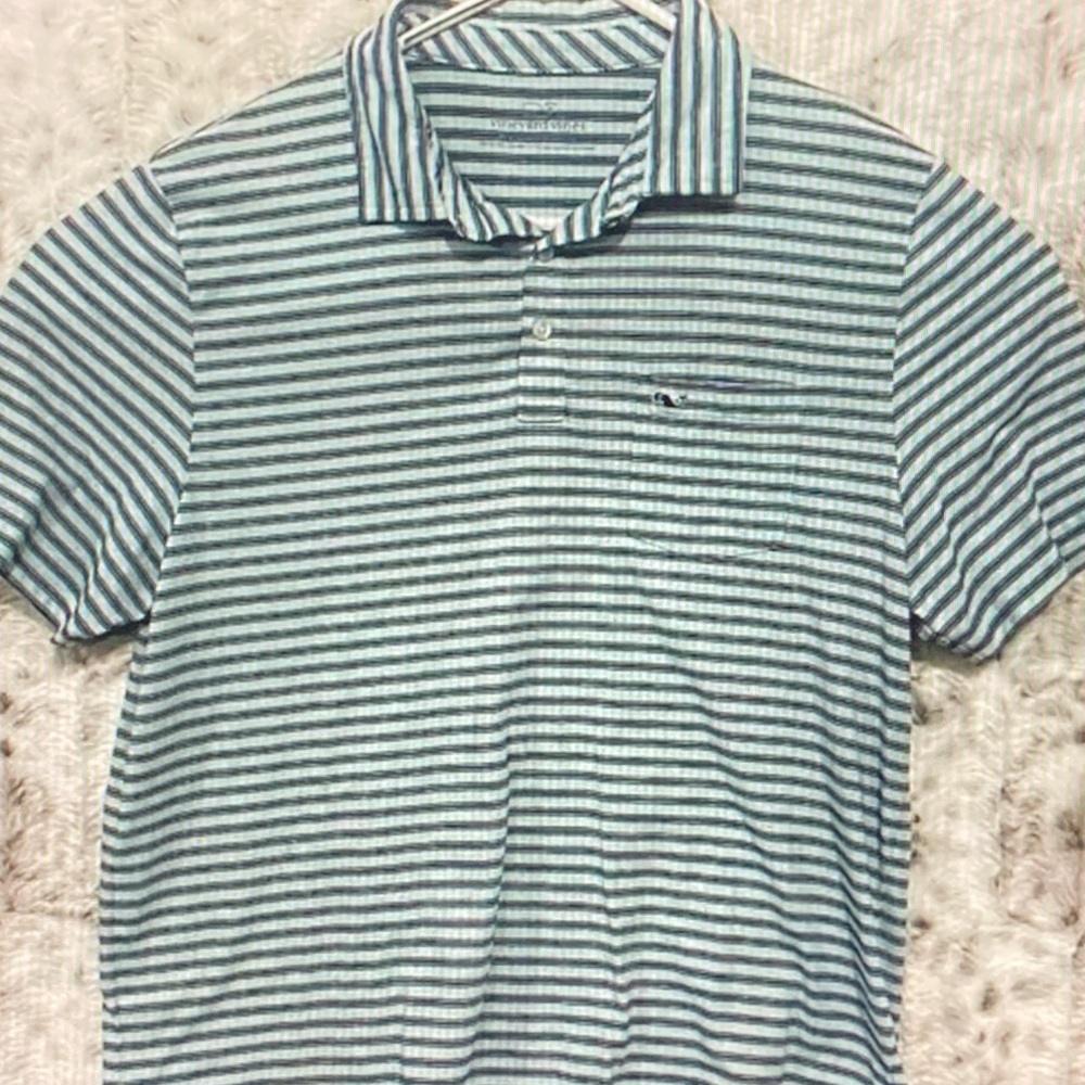 Vineyard Vines Blue and White Striped Polo